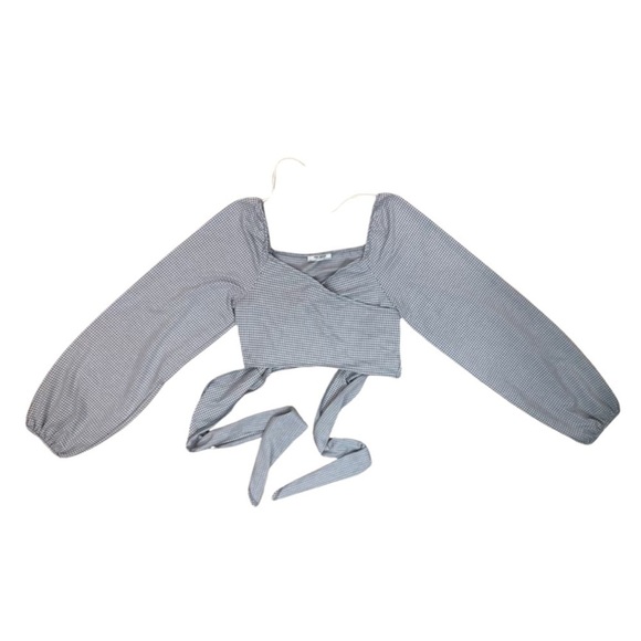 Zara Trafaluc Gingham  Cropped Wrap Top | Blue and White Check | Size M - Picture 5 of 10